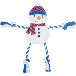 Frisco Holiday Snowman Plush With Rope Squeaky Dog Toy
