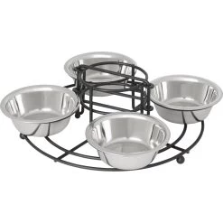 Frisco Multi Pet Feeding 4-Bowls Stainless Steel Dog & Cat Bowls, 0.5 Cup