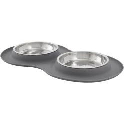 Frisco Double Stainless Steel Pet Bowl With Silicone Mat