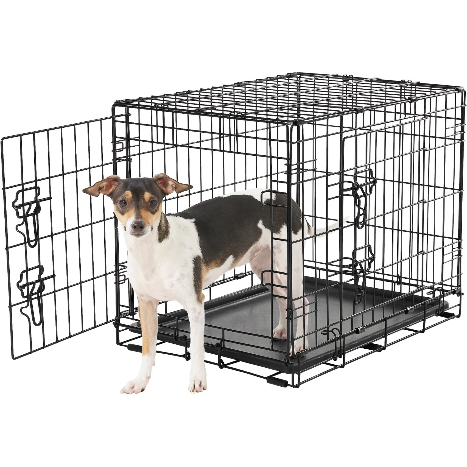 Frisco Fold & Carry Double Door Collapsible Wire Dog Crate & Frisco Gray Basket Weave Dog Crate Mat - Image 3
