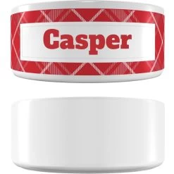 Frisco Personalized Plaid Ceramic Dog Bowl
