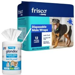 Vetnique Labs Glandex Wipes Rear End Anal Gland Cleansing & Deodorizing Hygienic Rear End Boot The Scoot Dog & Cat Wipes & Frisco Disposable Male Dog Wraps
