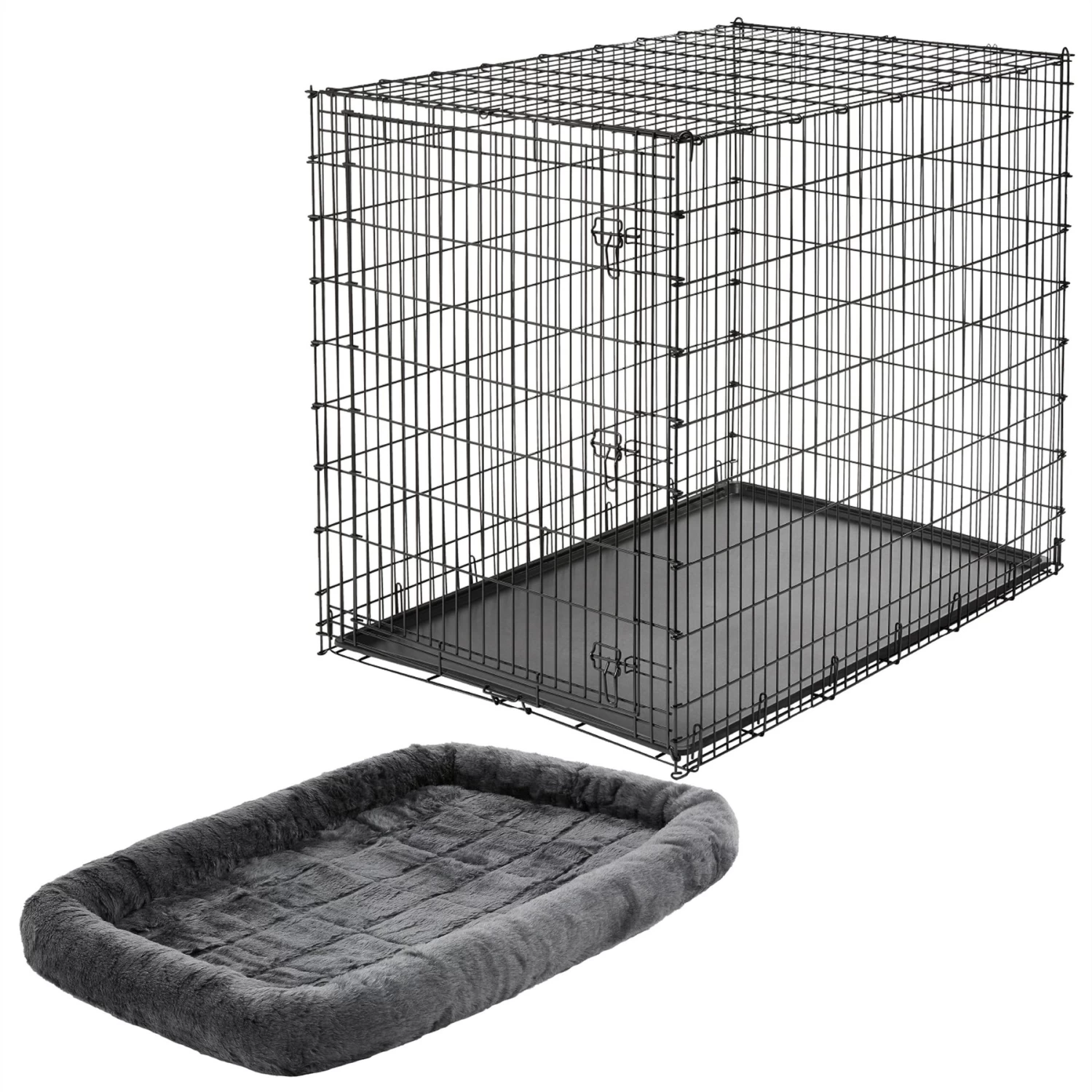 Frisco Heavy Duty Single Door Wire Dog Crate & MidWest Quiet Time Fleece Dog Crate Mat