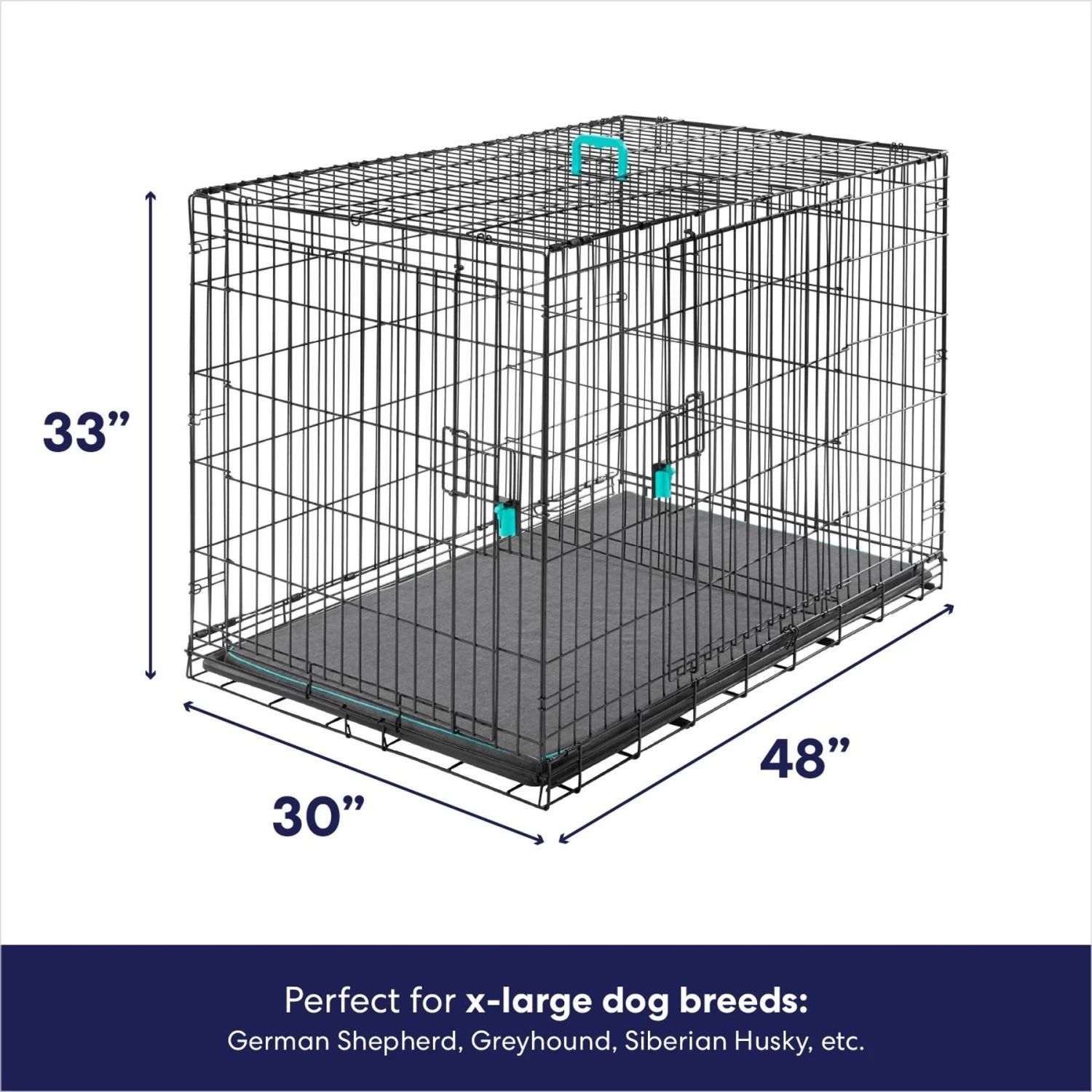 Frisco Heavy Duty Enhanced Lock Double Door Fold & Carry Wire Dog Crate & Mat Kit & MidWest Quiet Time Fleece Dog Crate Mat - Image 3
