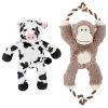 Frisco Monkey Plush With Rope Squeaky Dog Toy & Frisco Cow Plush With Inside Rope Squeaky Dog Toy